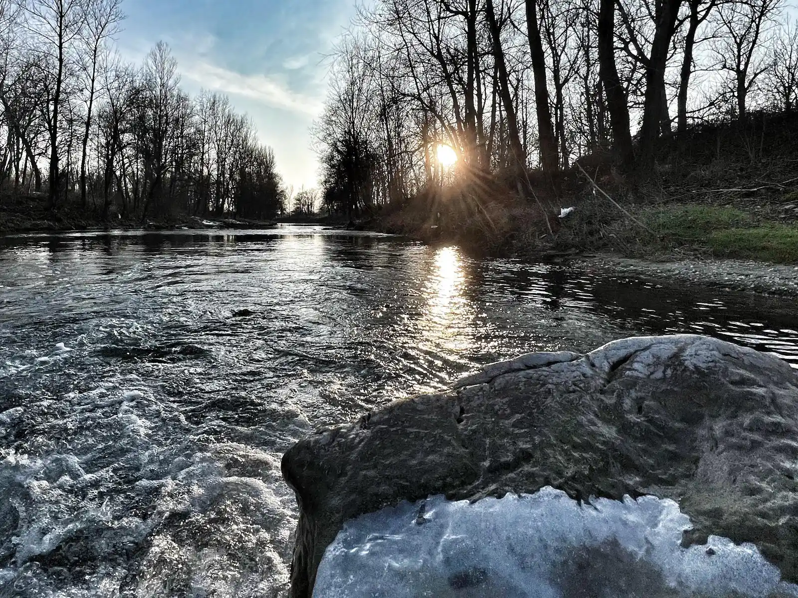 Kamniska Bistrica Domzale at the sunset, while fly fishing for hucho, winter time.